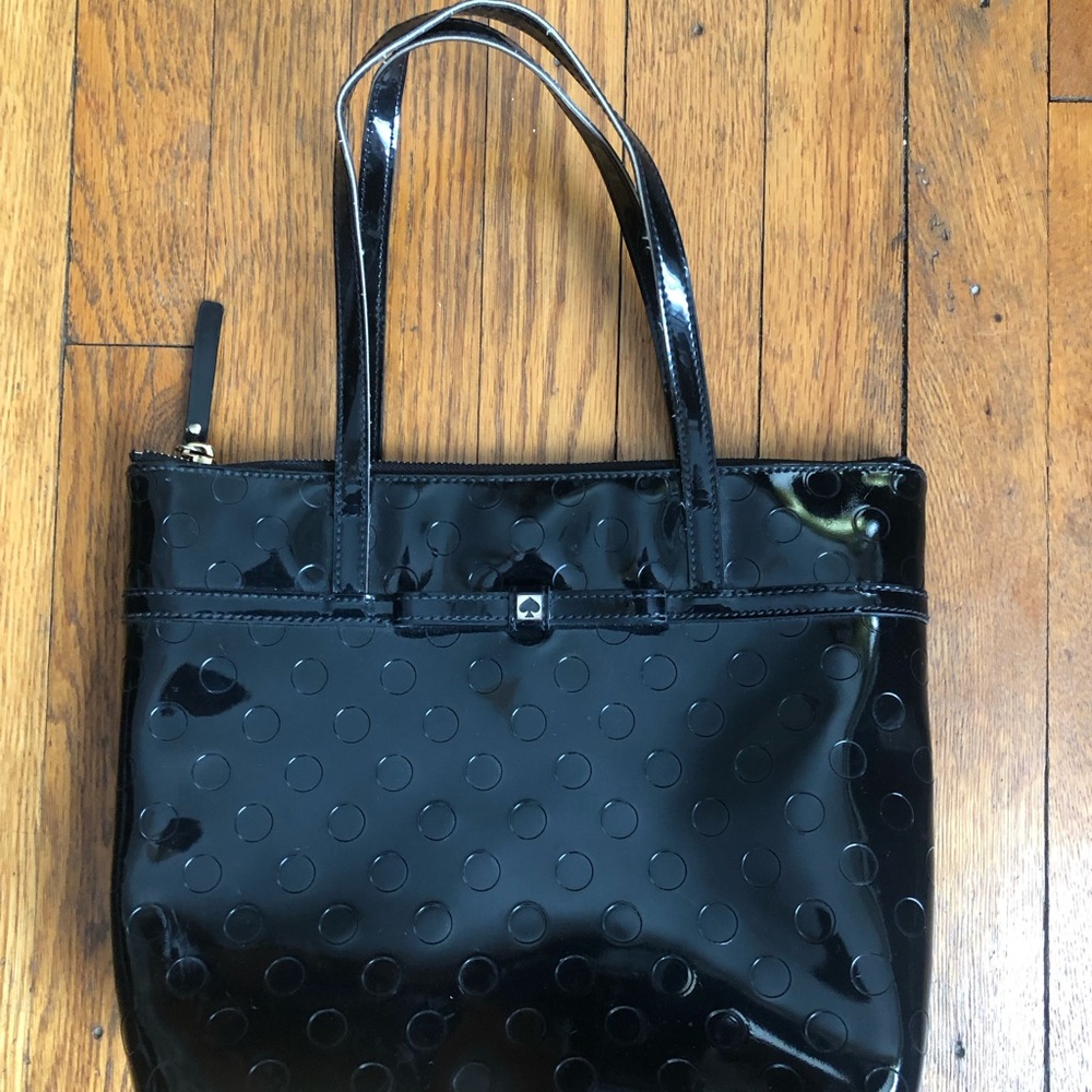 Kate Spade New York Black Patent Polka Dot Tote Bag